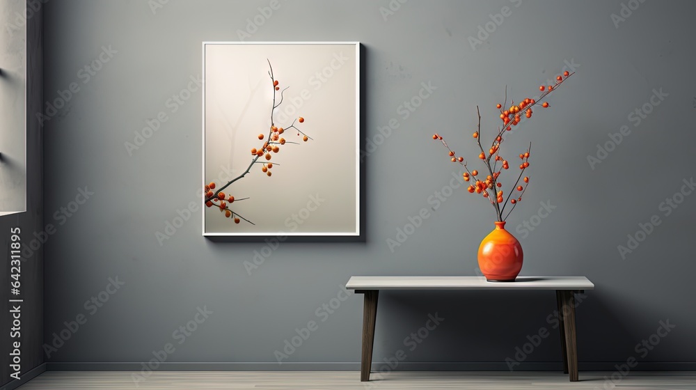 Aufkleber a vase with red berries on a table in a room. generative ai