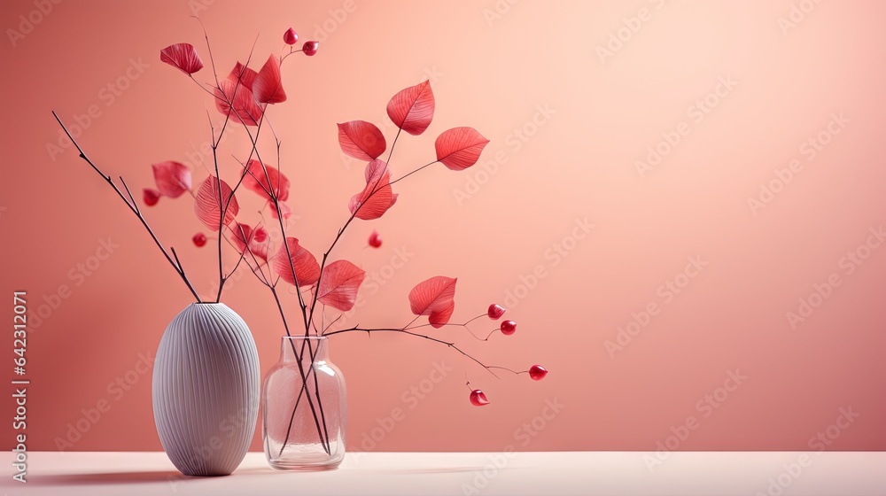 Aufkleber two vases with red flowers in them sitting on a table in front of a wall the vases are filled with v