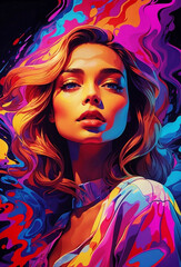 Fototapeta premium An illustration of a girl with splash colorful colors.