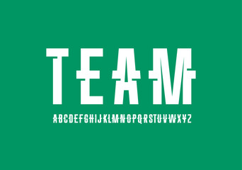 Narrow cutting font, high geometric modular alphabet, cropped letters and numbers, vector illustration 10EPS