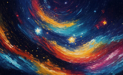 A colorful night with shiny stars oil color abstract background.
