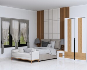 the interior of cozy bedroom in modern design