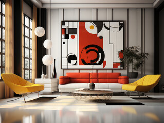 3d Bauhaus Style Living Room Interior
