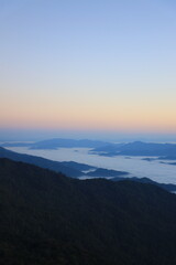 Fototapeta premium nature, landscape, sky, background, view, mist, mountain, green, mist, tree