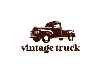 vintage classic pickup truck illustration  - obrazy, fototapety, plakaty