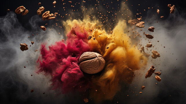 wallnut with colorful powder paint explosion