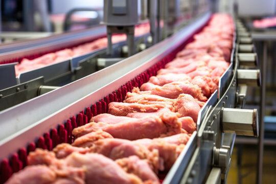 Meat Processing Plant, Processing Of Chicken Meat, Pieces Of Chi