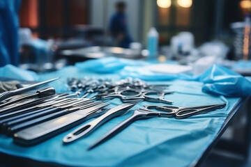 Photo of a table adorned with an elegant display of silverware on a vibrant blue tablecloth