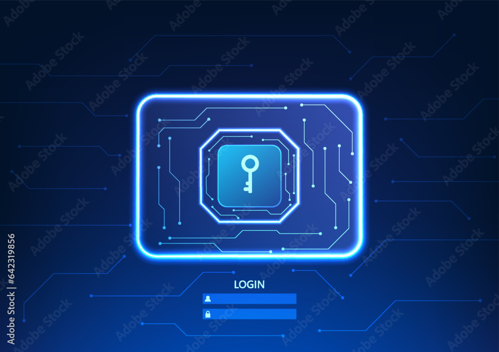 Poster screen technology background, access login screen there is a key in the middle. and is surrounded by