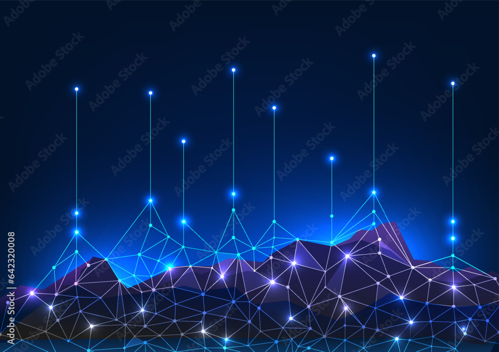 Poster information technology an image of a mountain with interconnected lines rising up a data collection 