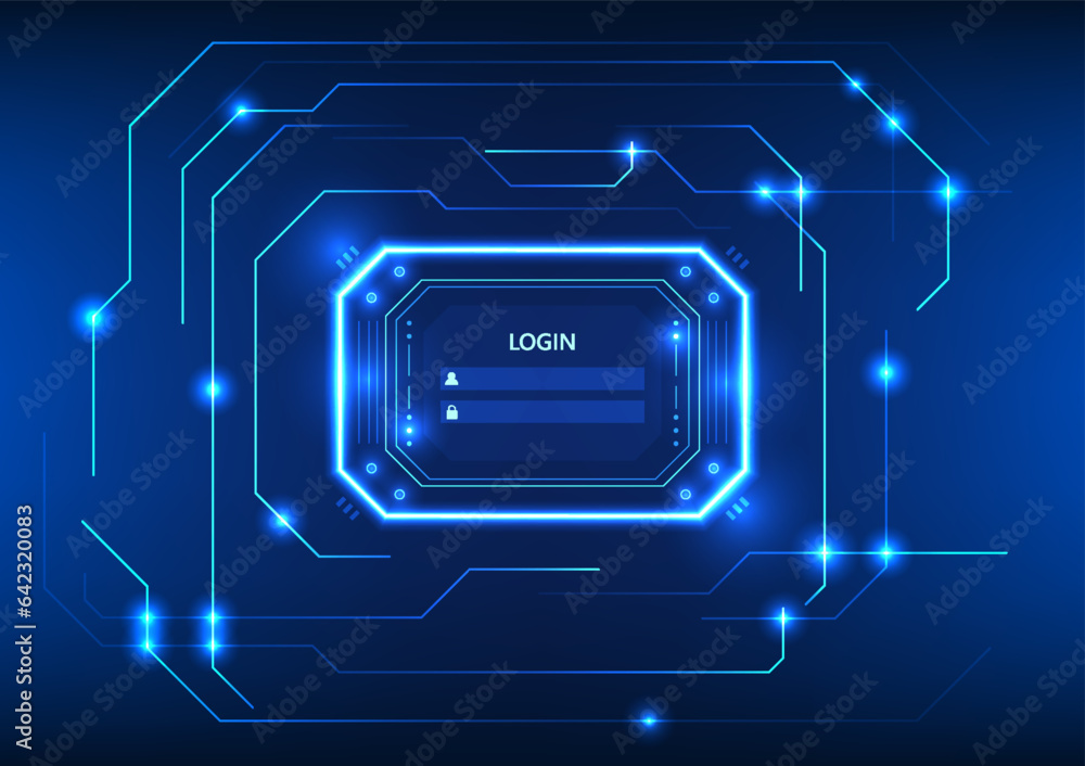 Poster screen technology background login screen with a circuit board surrounding it it is a vector illustr