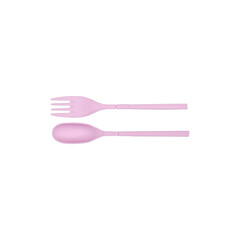 pink plastic spoon and fork on transparent background. pastel color