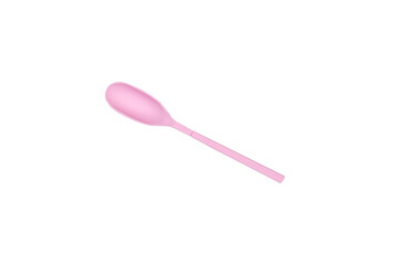 pink plastic spoon on transparent background. pastel colors