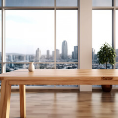 Wooden table in light office