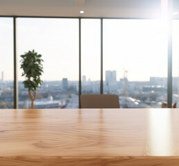 Wooden table in light office