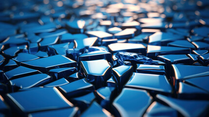 Сracked glossy blue tile floor.