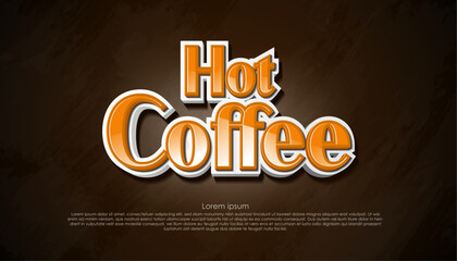 vector illustration hot coffee word creative and 3d lettering banner design on dark brown background.use tasty and hot coffee concept backdrop.