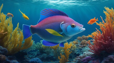 tropical fish in the sea, fish under the water, close-up of tropical fish in the sea