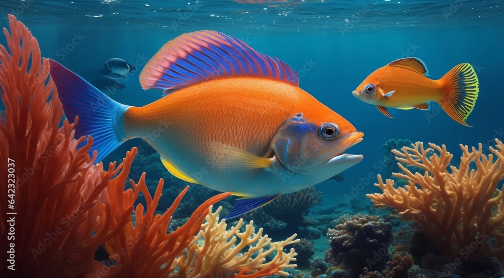 Wall mural tropical fish in the sea, fish under the water, close-up of tropical fish in the sea