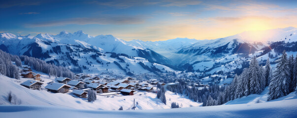 Fototapeta na wymiar Alps ski resort winter village landscape.