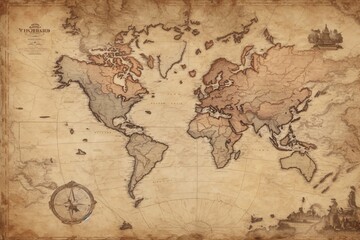 Fototapeta na wymiar Old Map, Map Background, Vintage World Map, Vintage Map Background, Old Map Paper Texture, AI Generative