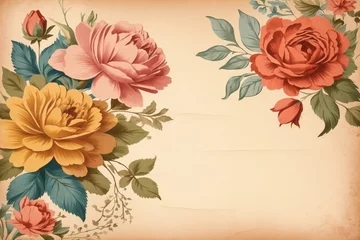 Gardinen Vintage Floral Paper Texture Background, Vintage Floral Border Paper Texture, Vintage paper with Flower, AI Generative © Forhadx5