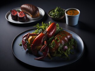 grilled lobster on a black plate