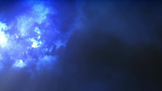 Lightning discharge and light effects in the clouds. Thunderclouds in bright flashes of lightning. Bad weather. Looped
