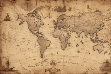 Vintage Map Background, Vintage Map Paper Texture, Old Map, Map Background, World Map, AI Generative