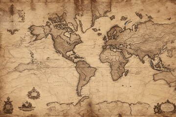 Vintage Map Background, Vintage Map Paper Texture, Old Map, Map Background, World Map, AI Generative