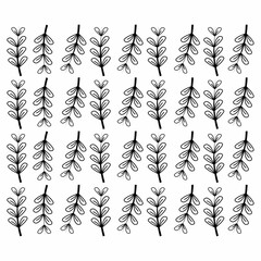 Elegant pattern with leafs drawn in thin lines with a white background