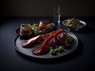 lobster on a black plate