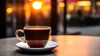 Fototapeta premium coffoee working space with lifgt and bokeh . business background. 