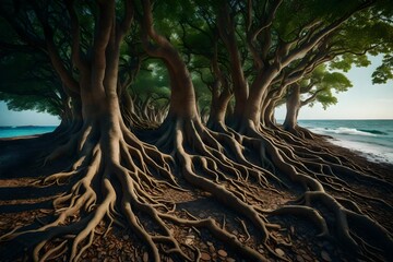 tree on the beach generated by AI technology