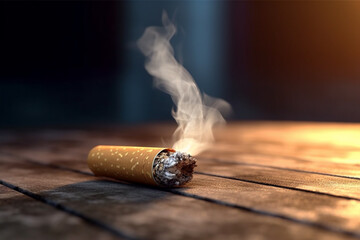 Cigarette butts and ashtray on a dark background