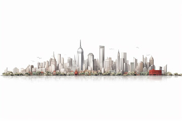New York City skyline on a white background. 3D Rendering