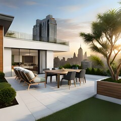 Contemporary outdoor terrace, urban garden.AI generated