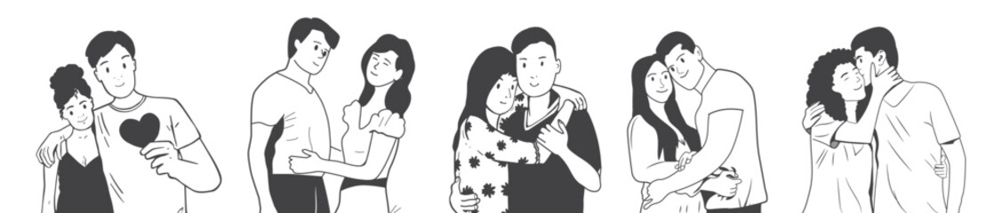 couples hugging vector sketch