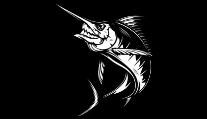 Marlin fishing logo vector  illustration. Swordfish fishing emblem isolated. Ocean fish logo. Saltwater fishing theme.