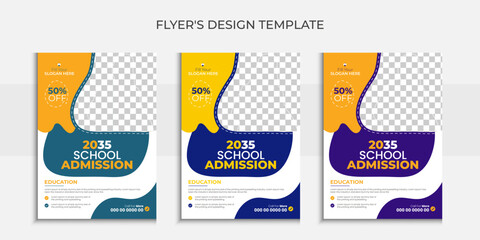 School admission flyer design or kids education poster template. Modern layout with abstract shapes - obrazy, fototapety, plakaty