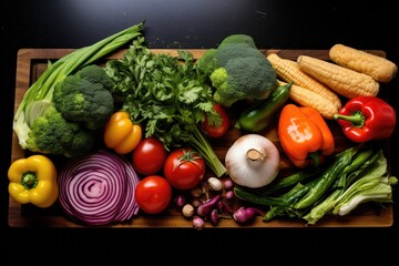 various of vegetables on wooden cutting board 