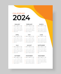 2024 wall calendar template one page design, Week start Sunday, Simple vertical calendar design template. Wall calendar in a minimalist style