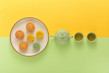 Background of Chinese Traditional Festival Mid-Autumn Festival.The Chinese meaning on the mooncake in the picture is: black sesame.