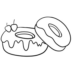 Donuts line drawing doodle - obrazy, fototapety, plakaty