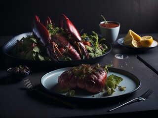 grilled losbter meat with vegetables