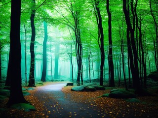 A serene forest of blue-green trees
