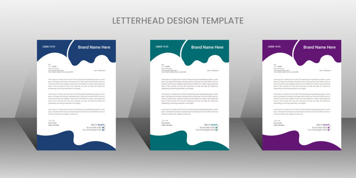 Modern corporate business letterhead 3 colorful design template