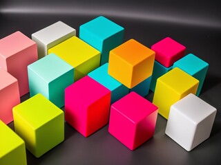 A set of overlapping cube shapes in a variety of colours