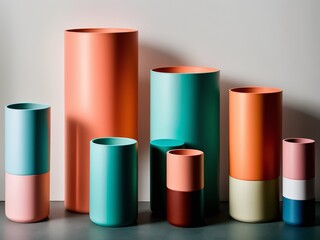 A set of overlapping cylinder shapes in a variety of colours
