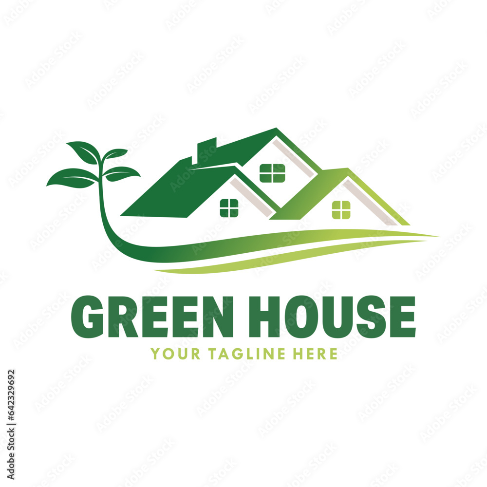 Poster Green House logo design vector Template